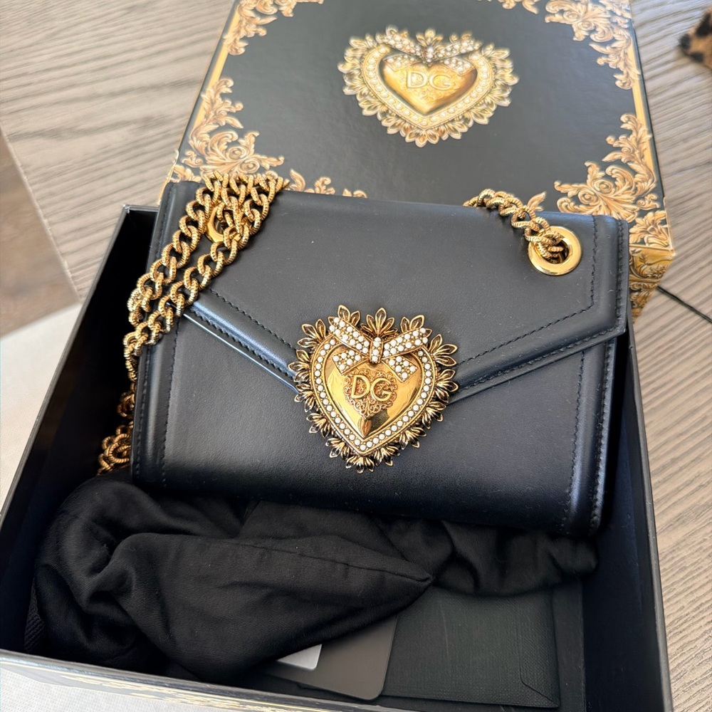 Dolce & Gabbana Black and Gold Heart Accent Shoulder Bag